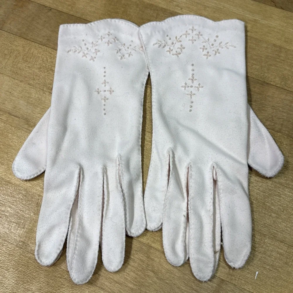 Vintage Shalimar Pink Nylon Dress Gloves Size 7 1950s 60s Made Philippines